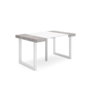 Table console extensible, pour 6 personnes, 140x90x77cm, Pieds bois massif, couleur Ciment