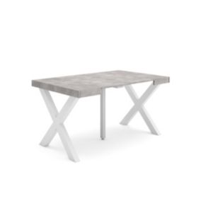 Table console extensible, pour 6 personnes, 140x90x77cm, Pieds bois massif, couleur Ciment