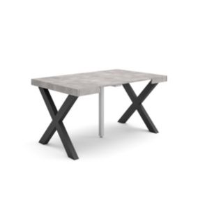 Table console extensible, pour 6 personnes, 140x90x77cm, Pieds bois massif, couleur Ciment