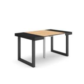 Table console extensible, pour 6 personnes, 140x90x77cm, Pieds bois massif, couleur Noir et chêne