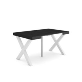 Table console extensible, pour 6 personnes, 140x90x77cm, Pieds bois massif, couleur Noir