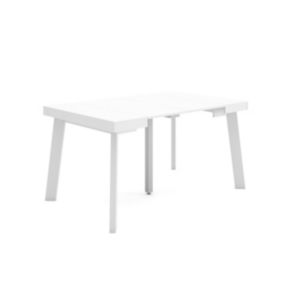 Table console extensible, pour 6 personnes, 140x90x77cm, Pieds en bois, couleur Blanc