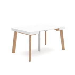 Table console extensible, pour 6 personnes, 140x90x77cm, Pieds en bois, couleur Blanc