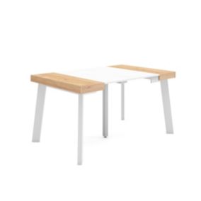 Table console extensible, pour 6 personnes, 140x90x77cm, Pieds en bois, couleur Chêne et blanc