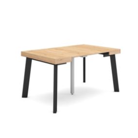 Table console extensible, pour 6 personnes, 140x90x77cm, Pieds en bois, couleur Chêne et noir