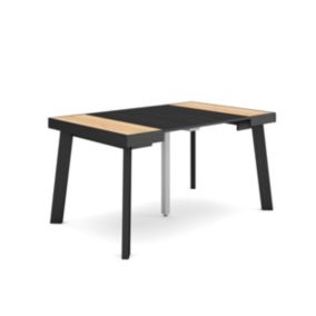 Table console extensible, pour 6 personnes, 140x90x77cm, Pieds en bois, couleur Chêne et noir