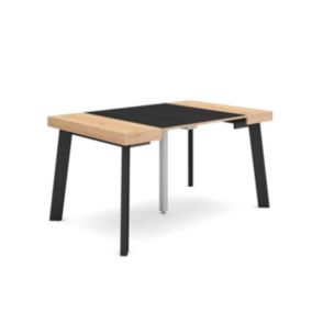 Table console extensible, pour 6 personnes, 140x90x77cm, Pieds en bois, couleur Chêne et noir