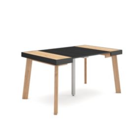 Table console extensible, pour 6 personnes, 140x90x77cm, Pieds en bois, couleur Chêne et noir