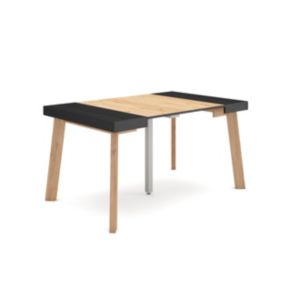 Table console extensible, pour 6 personnes, 140x90x77cm, Pieds en bois, couleur Chêne et noir