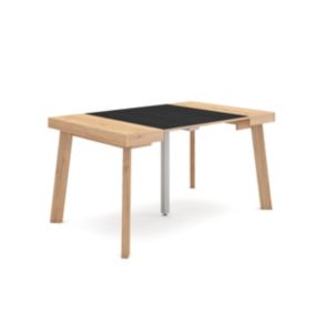 Table console extensible, pour 6 personnes, 140x90x77cm, Pieds en bois, couleur Chêne et noir