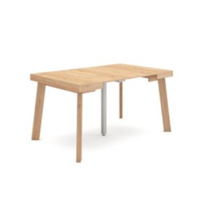 Table console extensible, pour 6 personnes, 140x90x77cm, Pieds en bois, couleur Chêne