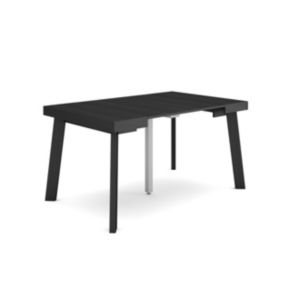 Table console extensible, pour 6 personnes, 140x90x77cm, Pieds en bois, couleur Noir