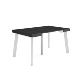 Table console extensible, pour 6 personnes, 140x90x77cm, Pieds en bois, couleur Noir