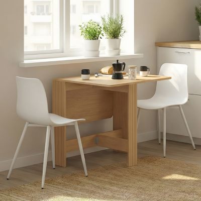 Table console pliable JULIETTE 2-4 personnes lattes tasseaux de bois coloris chêne 103 x 76 cm