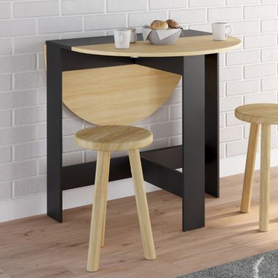 Table console pliable ronde EDI 2-4 personnes bois noir plateau façon hêtre 103 x 76 cm