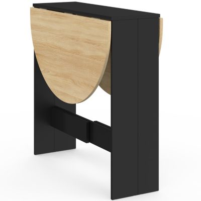 Table console pliable ronde EDI 2-4 personnes bois noir plateau façon hêtre 103 x 76 cm