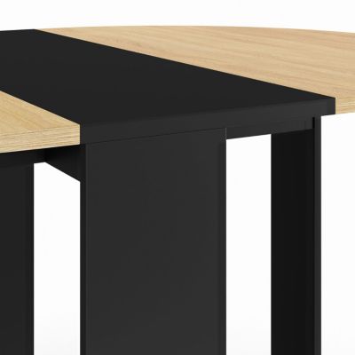 Table console pliable ronde EDI 2-4 personnes bois noir plateau façon hêtre 103 x 76 cm