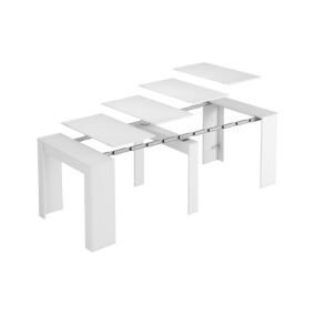 Table console à rallonge Alberique, Table avec rallonges, Table à manger extensible jusqu'à 10 places, 90/237x51h78 cm, Blanc