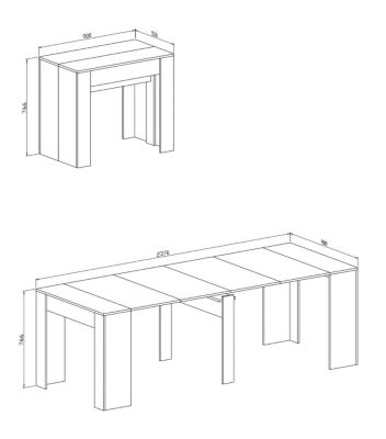 Table console à rallonge Dpanozz, Table avec rallonges, Table à manger extensible jusqu'à 10 places, 90/237x51h78 cm, Chêne