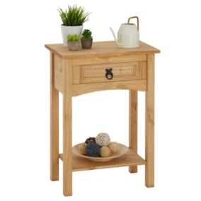 Table console SALSA table d'appoint en bois style mexicain avec 1 tiroir et 1 étagère, en pin massif finition teintée/cirée