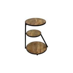 Table d'appoint 3 plateaux -  50x65 - Naturel-Noir - Bois de manguier-métal