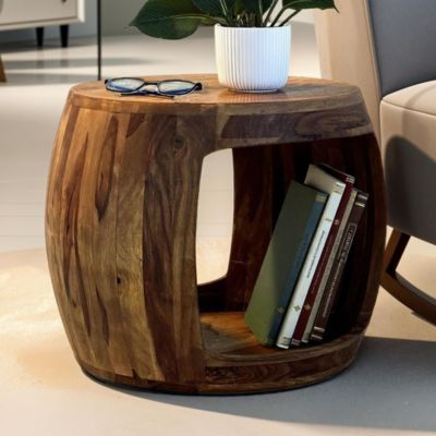 Table d'Appoint 50cm Sheesham Bois Massif Rond Rangement Basse Table de Salon FineBuy
