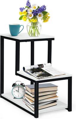 Table d Appoint a 2 Niveaux Table de Chevet en Escalier avec Cadre en Metal 60 X 35 X 60 CM