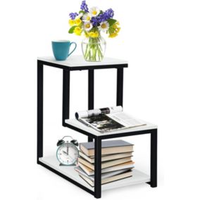 Table d Appoint a 2 Niveaux Table de Chevet en Escalier avec Cadre en Metal 60 X 35 X 60 CM