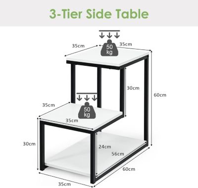 Table d Appoint a 2 Niveaux Table de Chevet en Escalier avec Cadre en Metal 60 X 35 X 60 CM