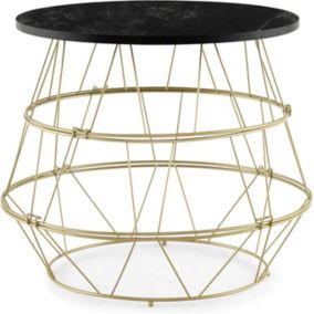 Table d Appoint avec Rangement Table de Chevet Ronde en Faux Marbre avec Cadre en Metal 40X40X38 CM