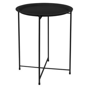 Table d'appoint basse ronde noir  43 cm H 52 cm métal revêtu par poudre pliable