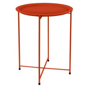 Table d'appoint basse ronde rouge  43cm H 52cm métal revêtu par poudre pliable