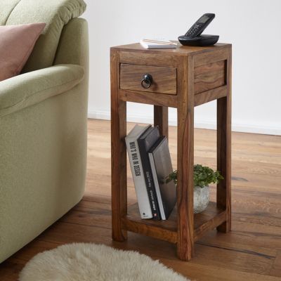Table d'appoint Bois Massif 30x68x30cm Bout de canapé Table de téléphone FineBuy