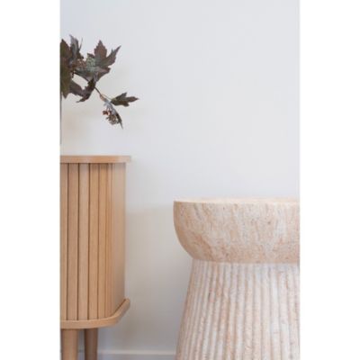Table d'appoint Bonn en fibre de verre avec motif rainuré - Design naturel Diam.37x43 cm
