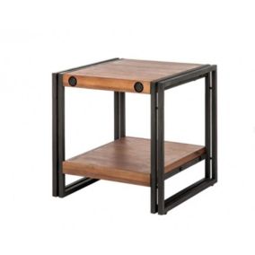Table d'appoint carrée 50 cm en bois d'acacia et métal - WORKSHOP