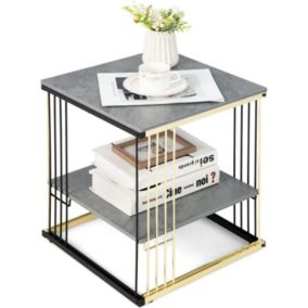 Table d Appoint Carree a 2 Niveaux avec Plateau en Marbre Artificiel & Cadre en Metal Charge Totale 55 KG 39X39X45 CM