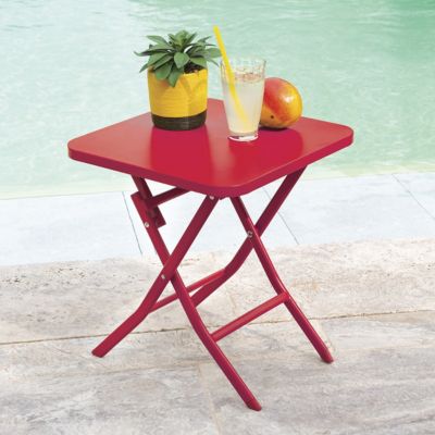 Table d'appoint de jardin carrée "Greensboro" groseille 40x40cm en acier traité époxy