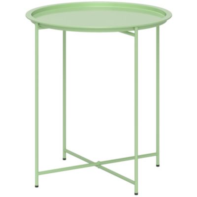 Table d'appoint de jardin pliable - table basse extérieure - dia. 46 x 50H cm - acier époxy vert pastel