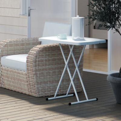 Table d'appoint de jardin pliante réglable en hauteur blanche 76x50 cm