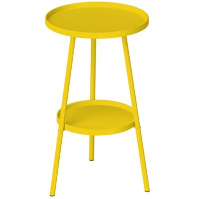 Table d'appoint de jardin ronde 2 niveaux - table basse de jardin - dia. 32 x 51 cm - métal jaune