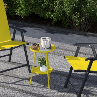 Table d'appoint de jardin ronde 2 niveaux - table basse de jardin - dia. 32 x 51 cm - métal jaune