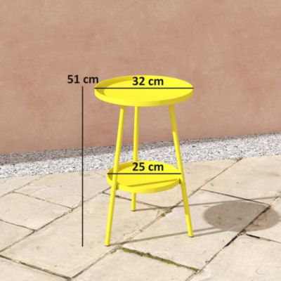 Table d'appoint de jardin ronde 2 niveaux - table basse de jardin - dia. 32 x 51 cm - métal jaune