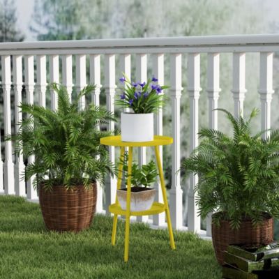 Table d'appoint de jardin ronde 2 niveaux - table basse de jardin - dia. 32 x 51 cm - métal jaune