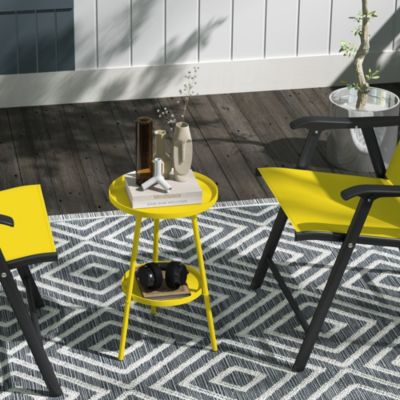 Table d'appoint de jardin ronde 2 niveaux - table basse de jardin - dia. 32 x 51 cm - métal jaune