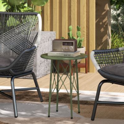 Table d'appoint de jardin - table basse extérieure - dia. 40 x 50H cm - acier époxy vert