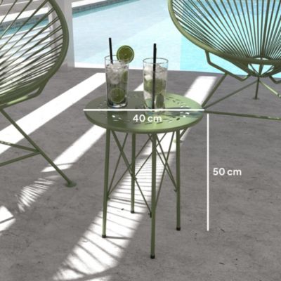 Table d'appoint de jardin - table basse extérieure - dia. 40 x 50H cm - acier époxy vert