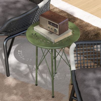 Table d'appoint de jardin - table basse extérieure - dia. 40 x 50H cm - acier époxy vert