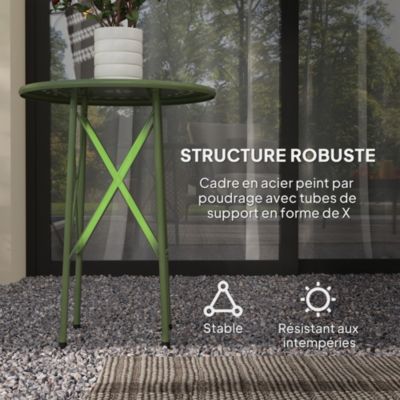 Table d'appoint de jardin - table basse extérieure - dia. 40 x 50H cm - acier époxy vert