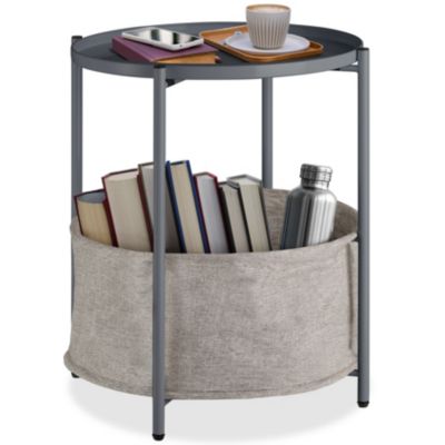 Table d'appoint en acier et polyester Rond avec étagère amovible