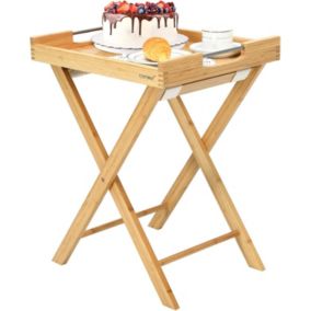 Table d Appoint en Bamboo plateau Amobile & pieds robustes & Poignée en acier inoxydableTable basse 47 x 38 x 58cm Jaune